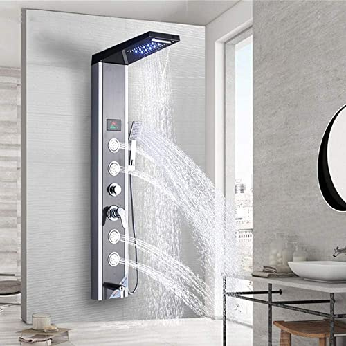 DECAKE Colonne de Douche à LED de Luxe Noire/brossée, mitigeur de Baignoire avec douchette à Main, température Sn