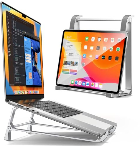 MAGIC JOHN Vertikaler Laptop Ständer & Aufbewahrungshalter–Tragbarer Aluminium Ständer mit Silikonpolstern, Abnehmbarer Design,Kühlung &Desktop Aufsteller, Platzsparend für MacBook/Tablet (10-17 Zoll)