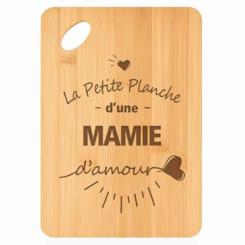 Planche à découper Mamie d'Amour - Plateau Apéro en Bambou Cadeau Gravé pour Femme Fête des Grands-Mères Cuisine Barbecue