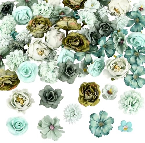SOFPLATE 60 pz Mini Fiori di Stoffa Teste di Fiori Artificiali Piccole Rose Verdi Finte Teste di Fiori Floreali per Matrimoni Feste di Compleanno Ghirlanda Centrotavola per La Casa Decorazioni Sparse