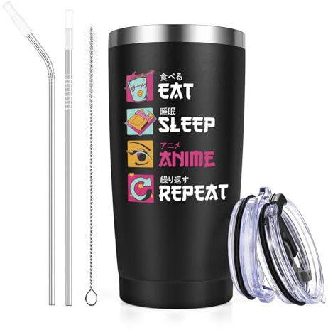 Livole Anime presenter, roliga termosmugg för män, honom, anime-, animemugg med ordspråk, Eat Sleep Anime Repeat, presentidéer man jul, 600 ml isolerad kaffemugg to go, vinmugg