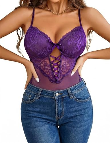 Avidlove Women's Bodysuit Sexy Lace Bodysuits One Piece Teddy Babydolls | V Neck,Underwear,Lingerie Outfits,Chest Cross Straps,Convenient Crotch,Hot Sweet Night