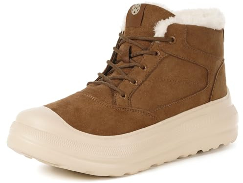 Dokela Bottes Femme Homme Hiver Bottines Cuir Suédé Chaude Fourrure Bottes à Lacets Antidérapant Imperméable Baskets Extérieur,Marron,46 EU