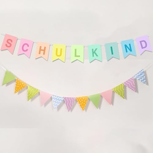 Einschulung Deko, Schulkind Girlande Banner Bunt, Schulanfang Deko Banner Mädchen Jungen, Schulstart Dekoration Banners, Schulkind Banners,Bunte Farben, Festliche Schulstart
