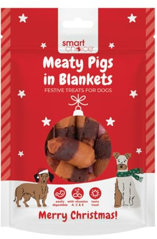 Festive Pigs in Blankets Dog Treats – Pack of 8 Meaty Chews with Vitamins A, C & E – Approximately 3cm Each – Easily Digestible, Dental Care Benefits – Christmas Pet Reward Snacks