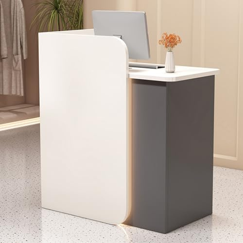 uofgcru Empfangstheke,Rezeption Desk,Empfangstresen Counter klein,Holz Verkaufstresen Empfangstisch,Tresen Bar mit Schubladen,für Büro,Salon(Weiß + Grau - 80x45x100cm)
