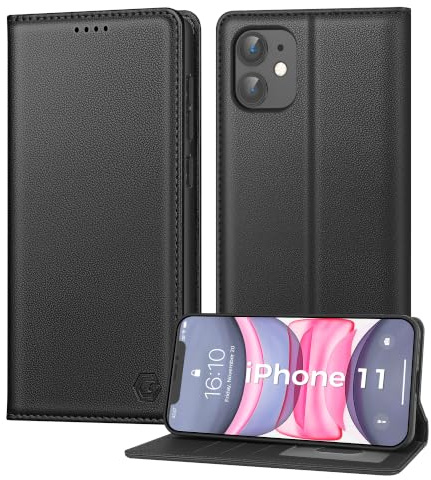 Kirnntca Handyhülle für iPhone 11 Hülle, Kartenfach Premium PU Leder Klapphülle Schutzhülle, Standfunktion Tasche Flip Case für iPhone 11 - Schwarz