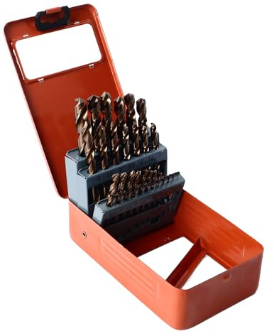 Kit di punte elicoidali da 25 pezzi, HSS al cobalto, resistente all'usura, per rimozione rapida dei trucioli, per acciaio inossidabile, ferro, metallo, legno, plastica, acciaio ad