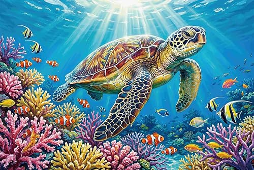 Puzzle 1000 Teile Erwachsene, Bunte Schildkröte Puzzle 1000 Teile Tiere im Meer, Jigsaw Puzzle Erwachsene 1000 Teile Natur Fantasy, Impossible Klassische Puzzles als Geschenke Wanddeko (50 x 70 cm)