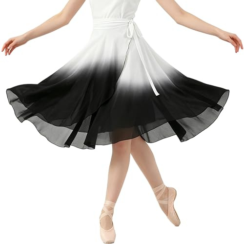 Wuchieal Women Long Ballet Wrap Skirt Chiffon Sheer Flowy Dance Skirt Dancewear Black White