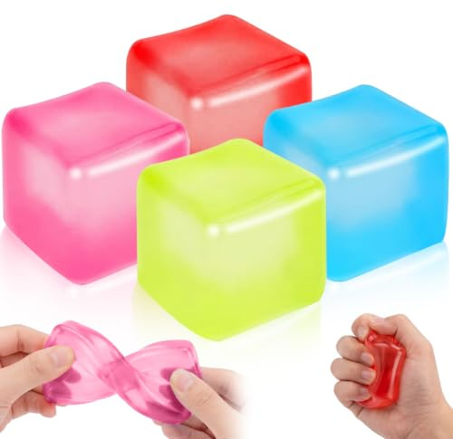 Ice Cube Squishy Fidget Toys, 4 Stück Cube Squishy Toys, Cube Stressball Erwachsene Kinder, Squishy Anti Stress Spielzeug für ADHD Autismus Klassenzimmer Geschenke