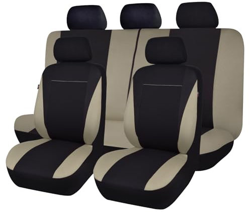 Flying Banner Maille Housses de siège de Voiture Ensemble Complet Universal Fit Airbag Compatible Protecteur (Beige)