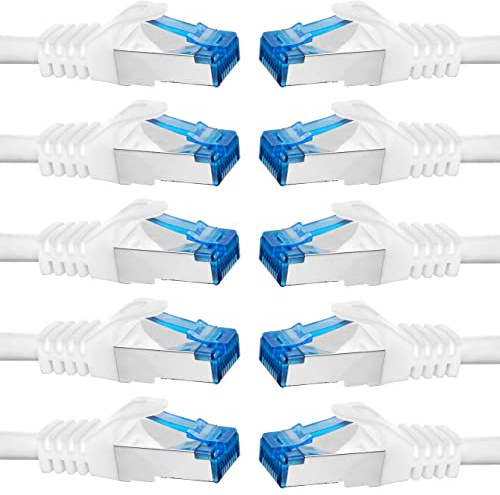 BIGtec - 10 Stück - 0,25m CAT.7 Gigabit Patchkabel Netzwerkkabel weiß Kupferkabel Patch Ethernt LAN DSL Kabel CAT7 (RJ45, Cat 7, S/FTP PIMF) 25cm