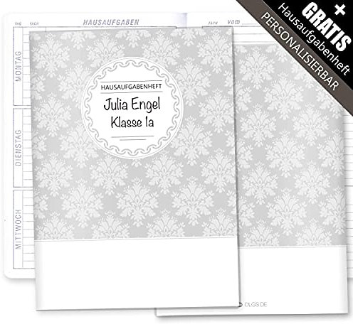 Olgs Hausaufgabenheft Hülle Black & White Schutzhülle Geschenkidee personalisierbar mit Namen (Personalisiert, ohne Motiv)