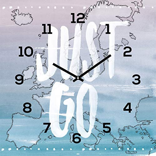 levandeo Wanduhr Glas 30x30cm Glasuhr Uhr Glasbild Travel Just Go Urlaub Europa Reisen Holidays Urlaubsreif Wanddeko Wandbild