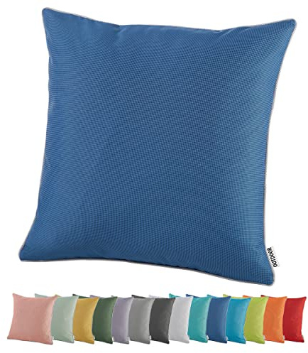 heimtexland Outdoor Dekokissen Lotus Effekt Gartenkissen Typ551 Blau | Lounge Outdoorkissen 45x45 wetterfest schmutz- und wasserabweisend Garten Kissen waschbar inkl. bequemer Füllung