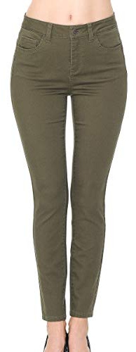 Wax Denim Women's Juniors Push-Up High-Rise Colored Twill Pants (3, Military Green)