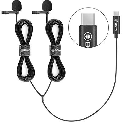 BOYA Dual-Head USB Type-C Lavalier Mikrofone Vlog für USB-C Geräte, BY-M3D Digital für Pad Pro, Mac PC, Samsung Android Geräte