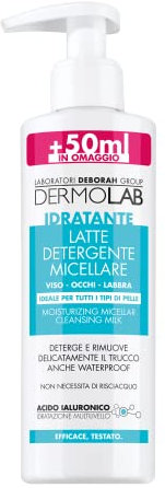 Dermolab - Latte Detergente Micellare Idratante Viso, per Tutti i Tipi di Pelle, con Acido Ialuronico, Effetto Idratante, Rimuove Delicatamente il Trucco, Dermatologicamente Testato, 250 ml