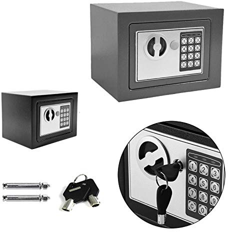 Safe Tresor mit Schlüssel mit Elektronischem Zahlenschloss Möbeltresor Wandtresor Numerische Digital Elektronische Sicher 23 x 17 x 17 cm, 4,6 l, Schwarz