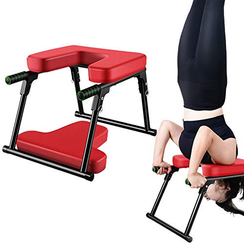 Yoga Inversion Stuhl, Multifunktions Fitness Yoga Assisted Inverted Chair Handstand Hocker mit Weicher Matte und Sicherheitshandlauf Design für Heimgymnastik/Körperformung (Red and Black)