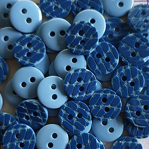 Packung 10 hellblau-blaue Zwei-Loch Kunststoffknöpfe mit ausgefallenem Relief Muster/Blusenknöpfe (Ø ca. 10mm)