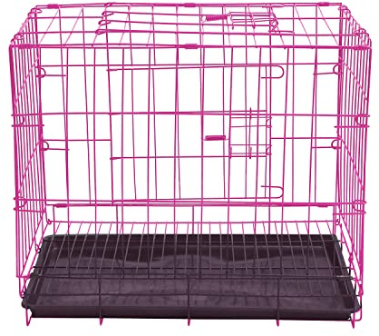 Waigg Kii Hundekäfig, Welpenkiste, faltbar, für kleine Hunde, mit Kunststoffwanne für kleine Haustiere, Katzen, Hunde, Kätzchen, für drinnen und draußen (S 35 x 26 x 33 cm, Rosa)