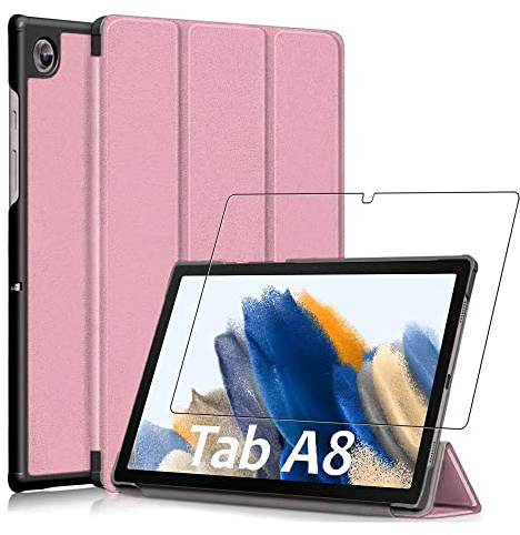 ebestStar - Cover per Samsung Galaxy Tab A8 10.5 (2021) SM-X200 X205, Custodia Protezione Flip Magnetica, Slim Case Sottile Pelle PU, Rosa Dorato + Vetro Temperato