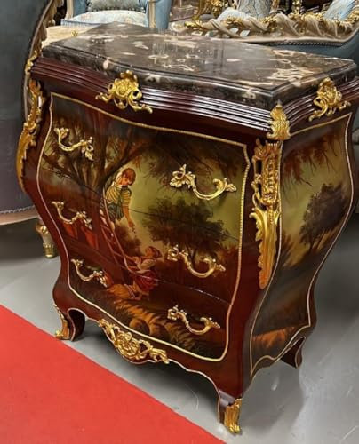 Casa Padrino cómoda Barroco marrón/Oro/Multicolor/Negro - Cómoda de Madera Maciza Hecha a Mano con 3 cajones y encimera de mármol - Muebles Barrocos