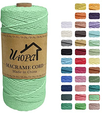 Uiopa Macrame Corda 2mm x 200m, Filo di Cotone 3 Strand Twisted, Filo Macrame Spago Colorato per Artigianato Fai da Te Piante da Appendere Acchiappasogni