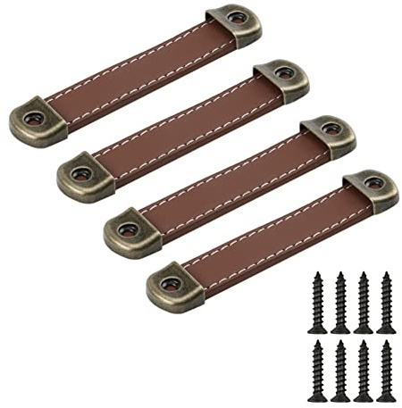 SYDARSYN 4 Stk Ledergriff Möbelgriff Antik Schrankgriff Türgriff Handgefertigter Leder Schubladengriff Kommode Schrank Knob Griffe Möbel Küche Zieht Knöpfe 96mm