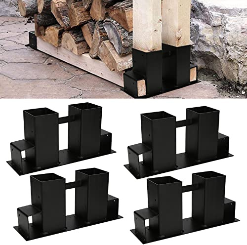 Ikodm Holzstapelhilfe 4 Stück schwarz, stabile Holz Stapelhilfe, Brennholz Stapelhilfe, Holzstapelhalter, Kaminholz, Gestell Holz