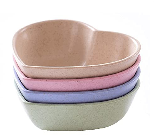 Teensery 4 Pcs Plastic Heart Shaped Sauce Dishes Small Dipping Bowl for Sushi Snack Appetizer BBQ, Mixed Color