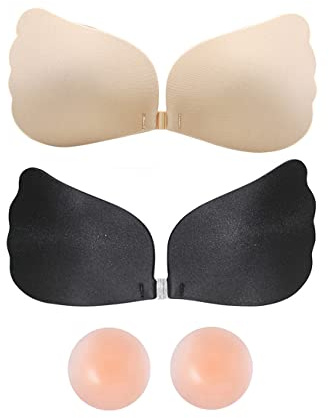 BKEPDY Tapa Pezones Mujer Pezoneras Adhesivas Invisibles Sujetador Adhesivo sin Tirantes Push up Silicona Reutilizable Cubre Pecho Boob Tape