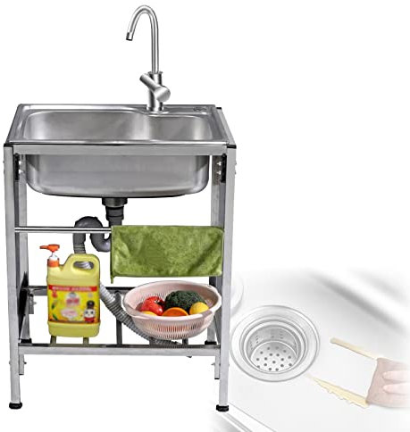 WORDFUN Lavello da Cucina Professionale, Lavello Lavanderia, Lavello Commerciale, Lavello in Acciaio Inossidabile, Cucine da Esterno, Lavamani Industriale, Lavello Completo di Mobile
