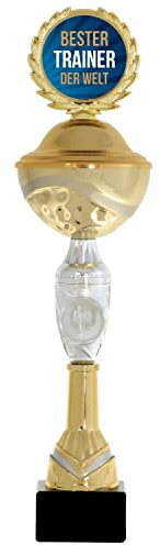 Pokal bester Trainer der Welt 38 cm hoch PVC Metall Steinsockel