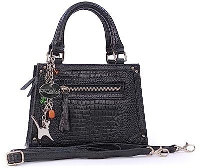 Catwalk Collection Handbags - Damen Umhängetasche Klein - Henkeltasche/Abendtasche - Krokoprägung Leder - Abnehmbarer Schultergurt - Raven