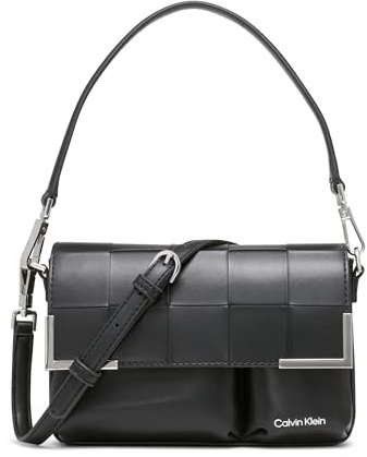 Calvin Klein Damen Mica Organizational Flap Crossbody, Schwarz/Silber gewebt