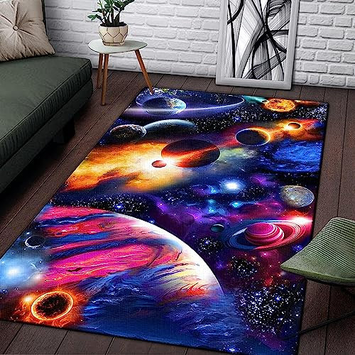 3D Bunter Planetensternenhimmel 140 X 200 cm Kinder Jugendliche Jungen Teppich Schlafzimmer Dekoration Kinderzimmer Wohnzimmer, Krabbelmatte Modern Weichem Flanell Kinderteppiche