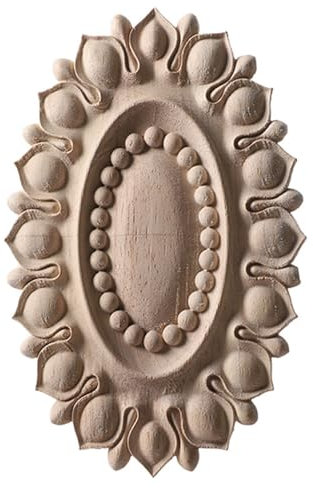 Ecke Aus Holz Ovale Schnitzerei Aus Holz Holzfiguren Kunsthandwerk Unbemalt Runder Rahmen Wand Tür Möbel Holzschnitzerei Dekorativ 22.8 X 14.7 Cm