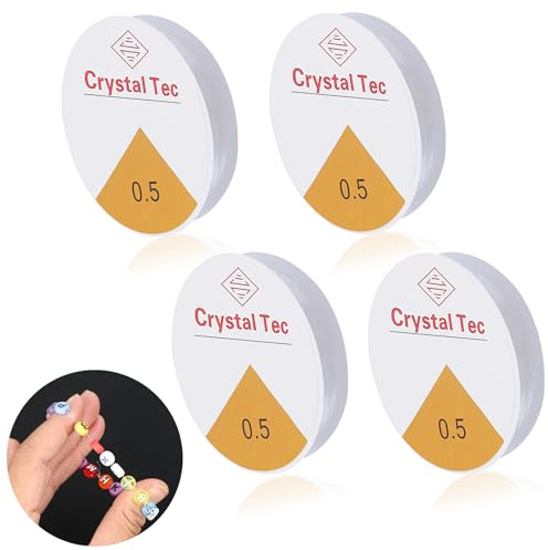 4 Rollen 0.5mm Elastische Schmuckfaden, Transparenter Elastischer Perlenfaden Kristall Schmuckfaden Reißfeste Schnur für DIY Basteln, Perlen Halskette Armband Schmuckherstellung (13 m Lang/Rolle)