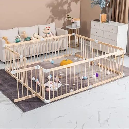 Laufgitter Baby XXL Holz – Baby Gitter Laufstall mit Tür – Klicksystem – Schneller Aufbau 10 Min – 180x200/190x190cm
