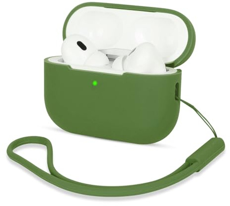 AOTUAO Compatibile con AirPods PRO 2 Custodia Case Cover, Case Protettiva Antiurto Antiscivolo in Silicone per AirPods PRO 2 Seconda Generazione 2022 Custodia con Silicone Lanyard, Grass Green