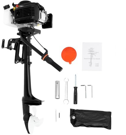 OUBUBY Aussenborder, Benzinmotor 4 Takt Benzin Außenbordmotor mit 4 Ps Schiffsmotor mit Luftkühlung Motor mit 360 Grad Lenkfunktion Geeignet für Schlauchboote Fischerboote