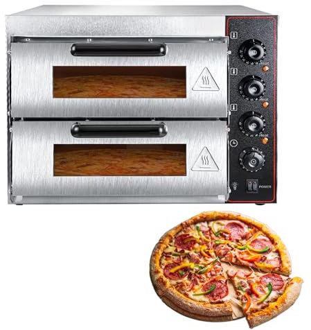XoTiq Commercial pizza oven, 16 inch pizza double deck,3000W stainless steel electric pizza oven, multifunctional indoor pizza machine for restaurant home pretzel baking, pizza oven countertop