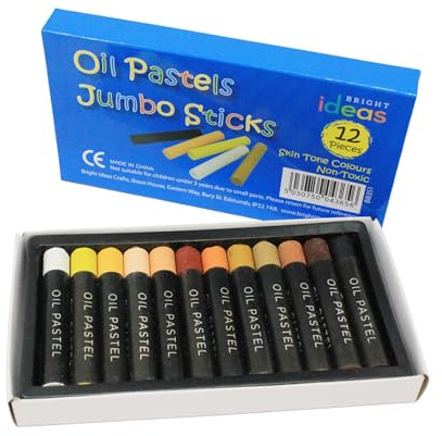 Bright Ideas Jumbo Oil Pastels – PK12 Assorted Skin-Tone Colours Oil Pastels Crayons - Intense Bright Colours - Perfect Oil Pastels for Kids, Artists, Students - Pastels for Paper and Canvas. BI8351.