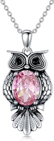 LONAGO Eule Halskette 925 Sterling Silber 6mm * 8mm Oval Schnitt Edelstein Geburtsstein Vintage Eule Anhänger Halskette für Frauen