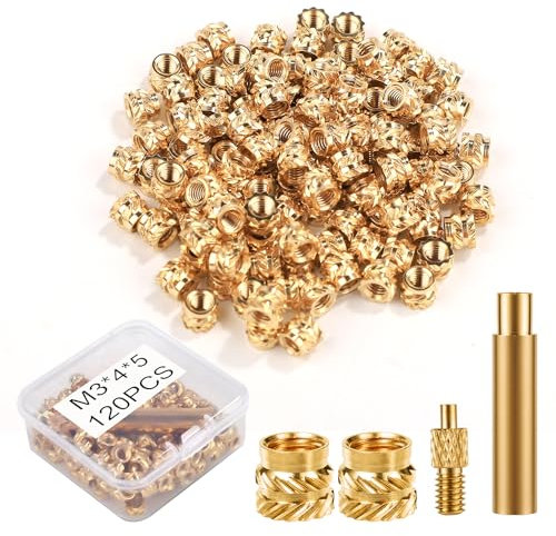 120pcs 3D Printing Brass Nuts, M3x4x5mm Threaded Inserts Heat Set Insert Tip for M3 & 1 Welding Adapter Heat Embedment Nut Printing Accessories Compatible with Weller SP40NUS and T18 Irons
