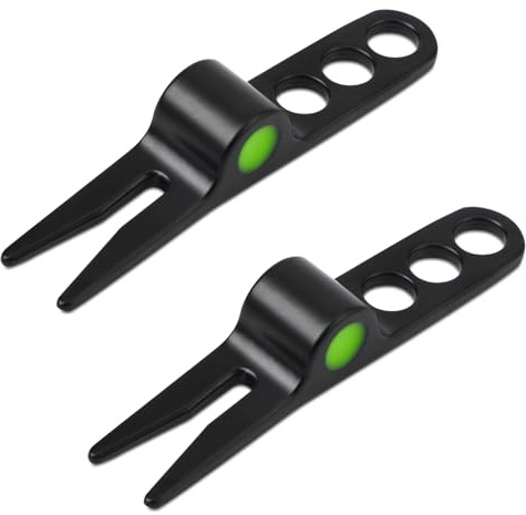 NQEUEPN 2 Stück Golf Divot Tools, Schwarz Golf Divot Reparaturgabel Tragbar Golf Pitch Fork Golfball Zubehör für Golf Divot Tools, On-Course Zubehör