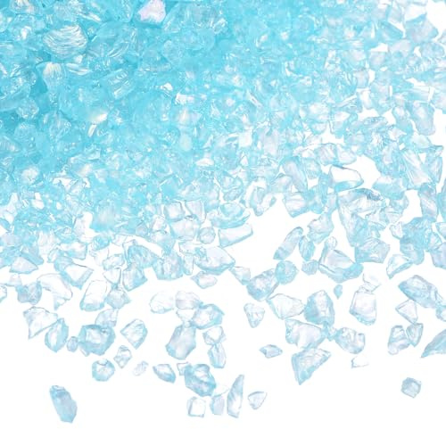 QUARKZMAN 200g de Vidrio Triturado 2-4mm con Galvanoplastia Brillante, Chips de Vidrio Rotos Irregulares para Manualidades, Decoración de Arte de Resinao de Jarrones, Azul Claro